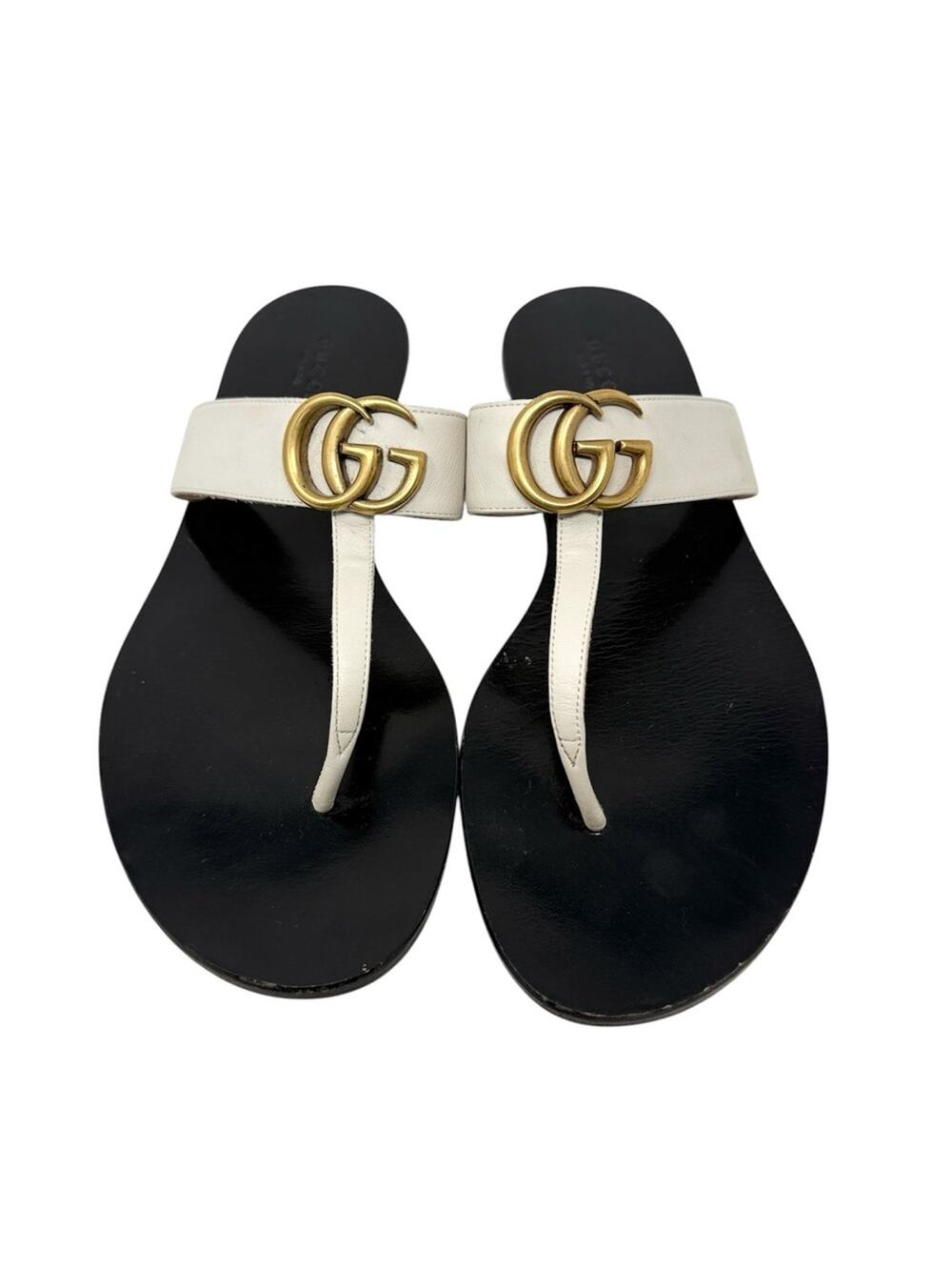 Gucci Marmont GG Thong Sandals Mystic White Flat Slide Flip Flops EU Size 39.5